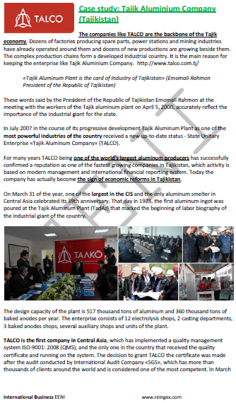 Empresa tayika de aluminio