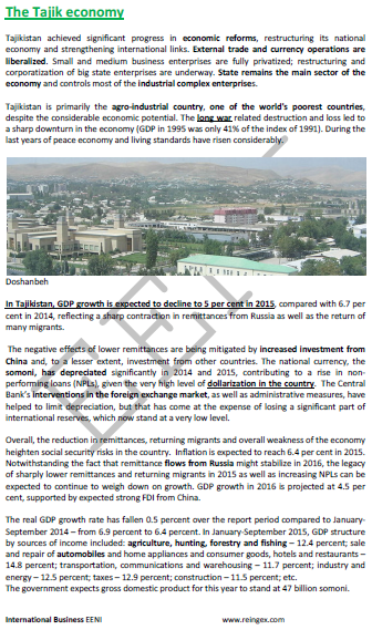 Comercio Exterior y Negocios en Tayikistán
