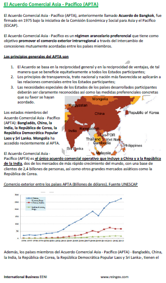 Acuerdo Comercial Asia-Pacífico (APTA): Bangladés, China, India, Corea del Sur, Laos, Mongolia y Sri Lanka