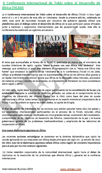 Relaciones comerciales África-Japón. Conferencia Internacional de Tokio Desarrollo de África. Plan Yokohama