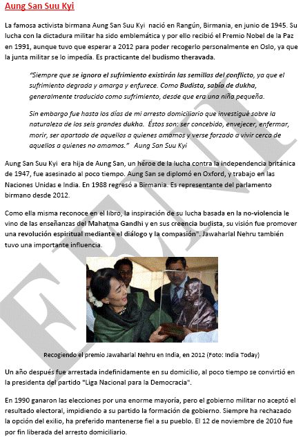 Aung San Suu Kyi (Birmania Myanmar) Premio Nobel de la Paz. Budista