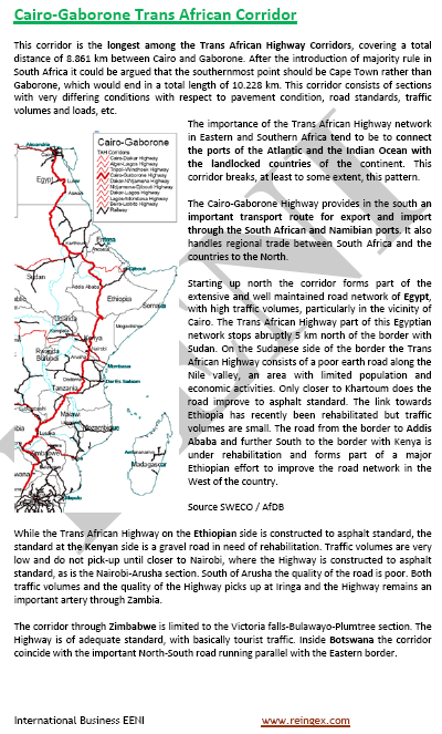 Corredor logístico El Cairo-Gaborone: Botsuana, Egipto, Etiopía, Kenia, Sudáfrica, Sudán, Tanzania, Zambia y Zimbabue