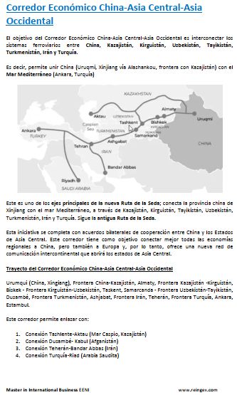 Corredor logístico China-Asia Central-Asia Occidental, Kazajistán, Kirguistán, Uzbekistán, Tayikistán, Turkmenistán, Irán y Turquía