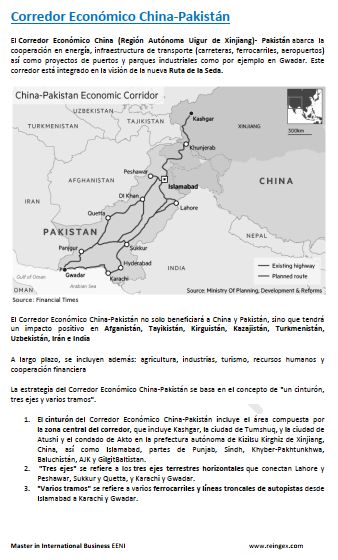 Corredor logístico China (Región Autónoma Uigur de Xinjiang)-Pakistán, Países de influencia: Afganistán, Kazajstán, Tayikistán..