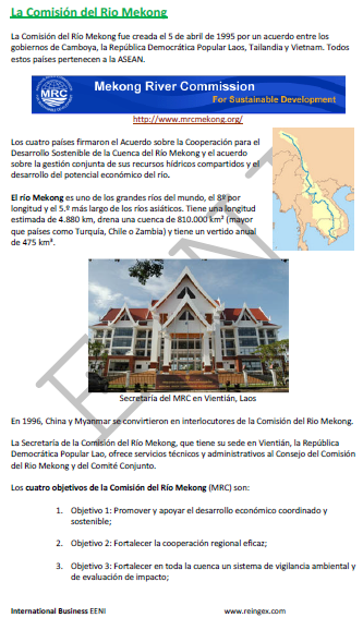 Comisión del Rio Mekong (ASEAN) Camboya, Laos, Tailandia y Vietnam