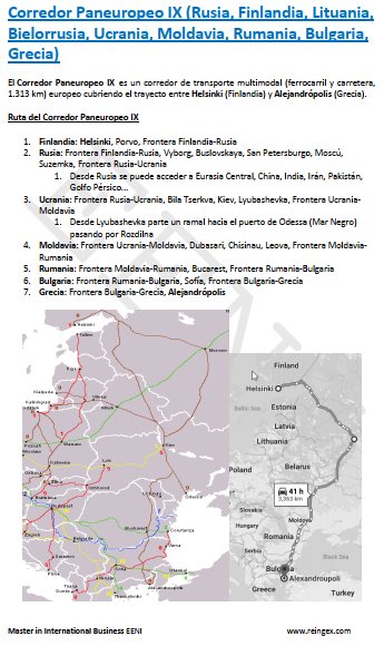 Corredor Logístico Paneuropeo IX (Rusia, Finlandia, Lituania, Bielorrusia, Ucrania, Moldavia, Rumania, Bulgaria, Grecia)