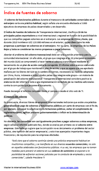 Transparencia internacional (Comercio Exterior)
