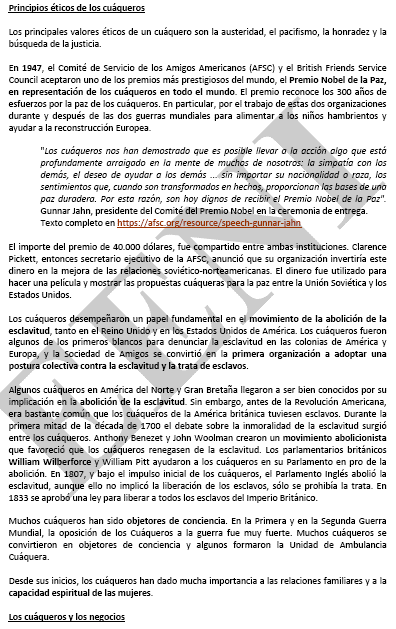 Cuáqueros Negocios y Ética