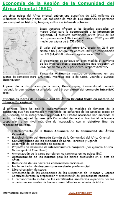 Comunidad de África Oriental (EAC) Kenia, Uganda, Tanzania, Ruanda, Burundi y Sudán del Sur