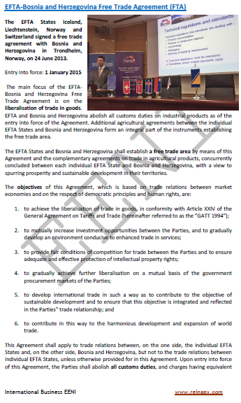 AELC (Islandia, Liechtenstein, Noruega y Suiza)-Bosnia y Herzegovina Tratado de Libre Comercio