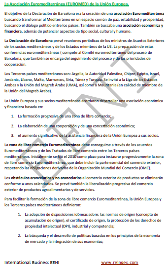 EUROMED Asociación Euromediterránea. Zona de libre comercio. Unión por el Mediterráneo