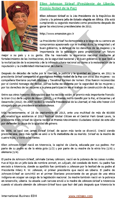 Ellen Johnson-Sirleaf, Premio Nobel de la Paz metodista liberiana (Liberia, Negocios)