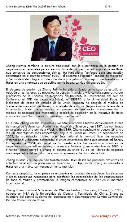 Zhang Ruimi empresario confuciano (China, Haier)