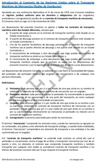 Transporte Marítimo de Mercancías (Reglas de Hamburgo)